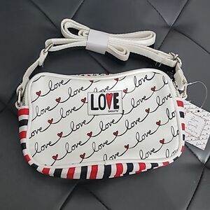 Brighton LOVE SCROLL Canvas Love White Black White Crossbody Bag